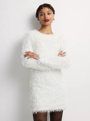 Luella Furry Long Sleeve Shift Dress