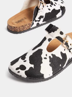 The FIX Women's White Cow Print Mules 
