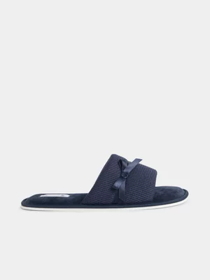 Jet Women’s Navy Waffle Bow Opentoe Slippers