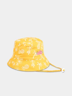 Girl's Yellow Graphic Print Toggle Bucket Hat