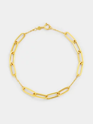Yellow Gold Paperclip Station Bracelet
