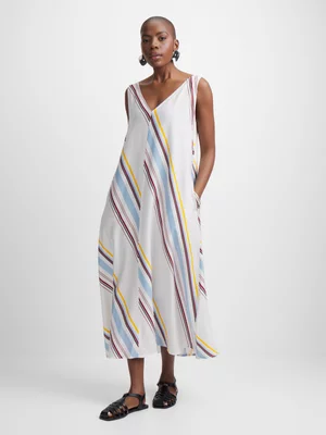 Jet Women's White/Red/Blue Diagonal Stripe Slip Dress