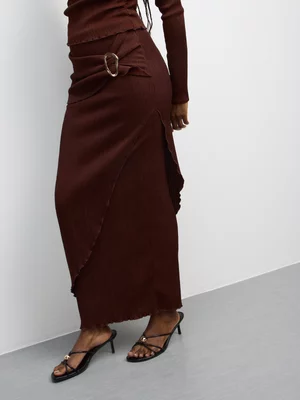 The FIX Women's Brown Knit Co Ord Maxi Skirt With Trim