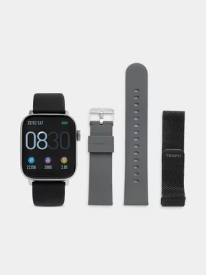 Tempo Pulse Rectangle Black & Charcoal Smart Watch Gift Set