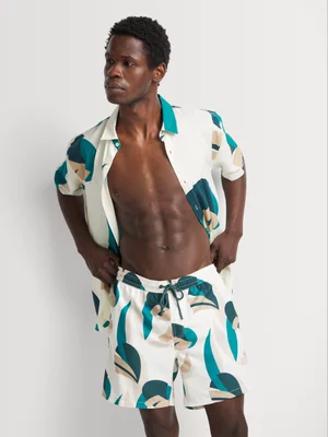 Markham Men's Abstract Leaf Print Multicolour Swimshort