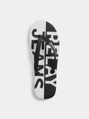 Relay Jeans Men's Printed Colour Block Black/White Rubber Flip Flops