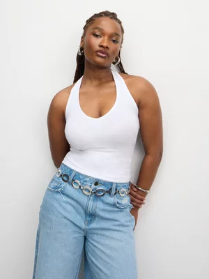 The FIX Women's White Rib Halterneck Top