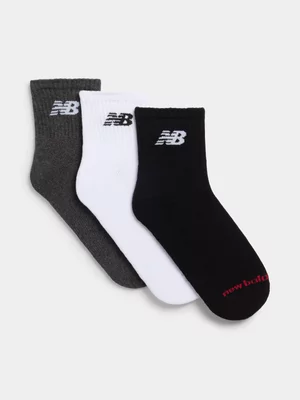 New Balance Unisex  3 Pack Everyday Quarter Multicolour Sock 