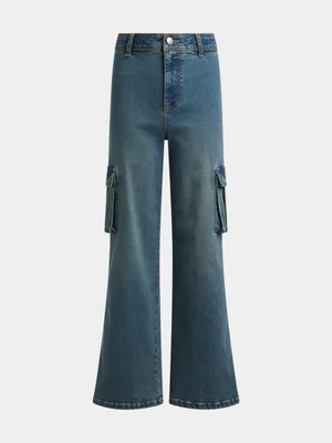 Girls Wide Leg Cargo Jeans