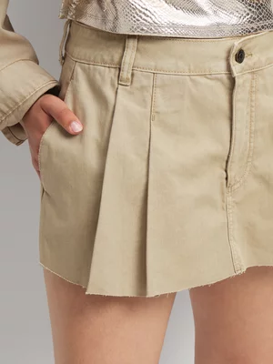 The FIX Women's Natural Co-Ord Pleated Denim Skort