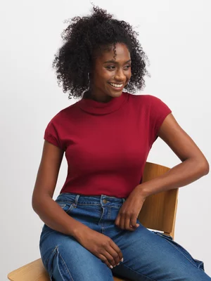 Jet Women's Brown Drop Shoulder Rib Poloneck 