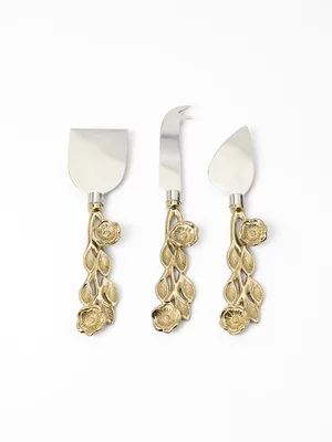 AH Flower Gold Cheese Set Stainless Steel 3Pc Set