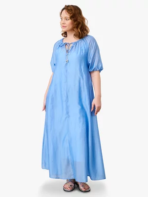 Women's Me&B Ice Blue Drawstring Neck Tunic Dress