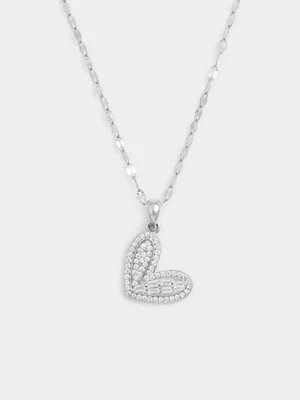 Sterling Silver Cubic Zirconia Pavé Side Heart Pendant  