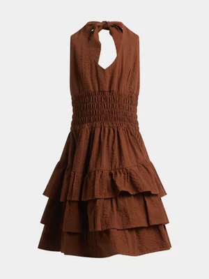 Jet Older Girls Brown Halter Neck Tiered Dress