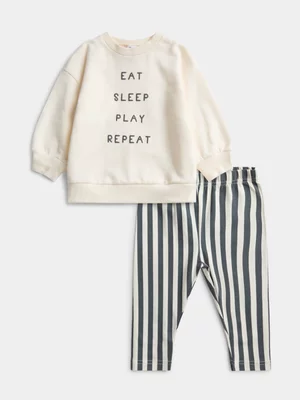 Jet Baby Boy Blue Stripe Crew And Legging Set