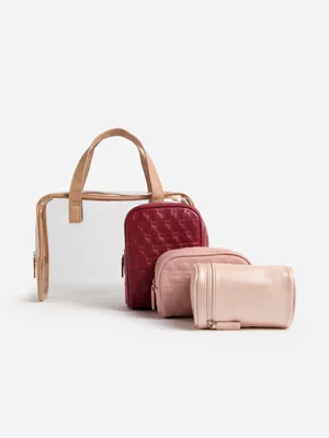 Foschini All Woman'25.2 - 4pc Cosmetic Bag Set Pink/Berry