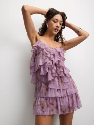 The FIX Women's Purple Chiffon Ruffle Mini Dress