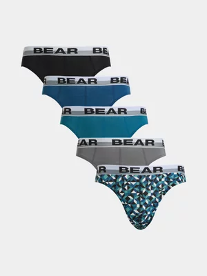 Jet Men's Black/Teal Retro Bear Printed Briefs