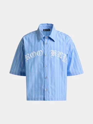 Jet Teen Boys Blue Cotton Oversized Stripe Woven Shirt