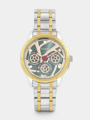 Tempo Gold Plated Green Dial Two-Tone Bracelet Watch