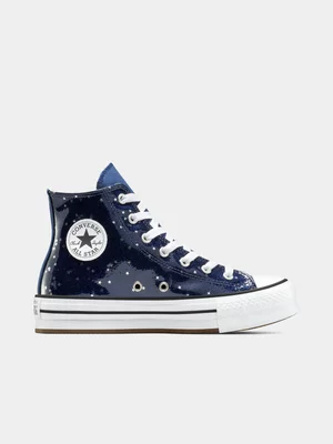Converse Junior Grade-School Chuck Taylor All Star EVA Lift Glitter Navy/Egret Platform Sneakers 