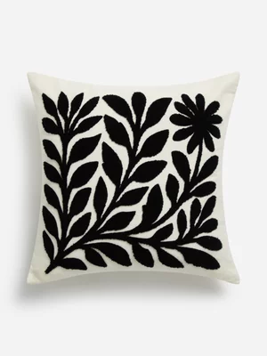 Jet Home Black Boucle Embroidered Scatter Cushion 50x50