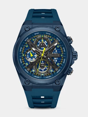 Police Sonic Blue Plated Black Dial Blue Silicone Watch 