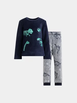 Jet Younger Boys Navy Glow In The Dark Dino Coral Fleece Pj Set