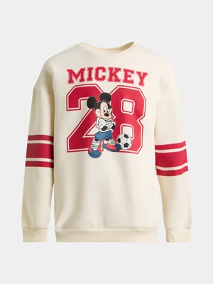 Jet Younger Boys Cream Stripe Mickey Active Crew
