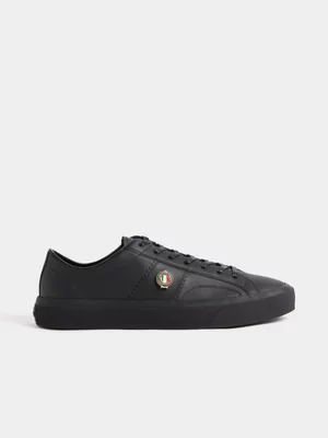 Fabiani Men's Black Leather Side Stripe Court Sneaker