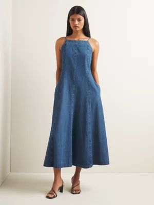 Women's Iconography Denim Strappy Panelled Dress