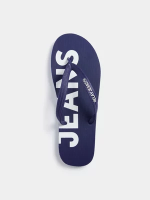 Relay Jeans Men's Printed Blue Rubber Flip Flops