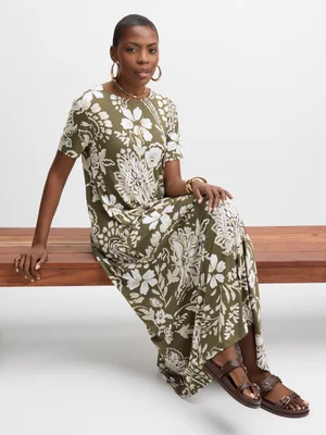 Exact Women's Green Paisley Print T-Shirt Dress 