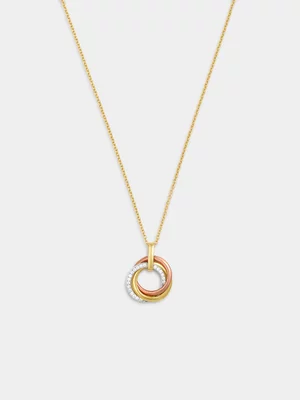 Tricolour Gold Cubic Zirconia Russian Love Knot Pendant  