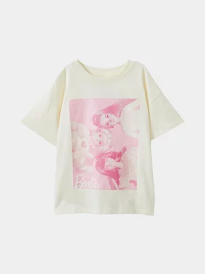 Cotton On Kids Cream Girl Barbie Drop Shoulder Sleeve T-shirt