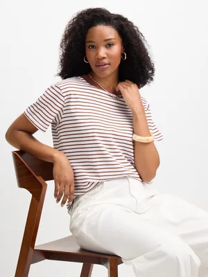 Jet Women's White/Brown Stripe T-shirt