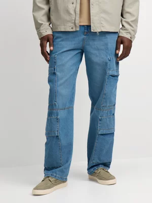 Jet Men's Light Wash Cargo Denim Jean