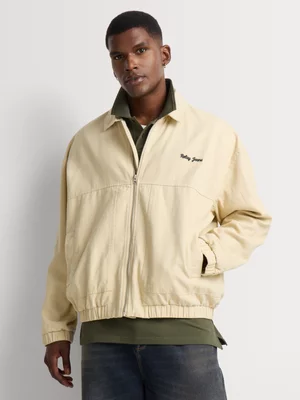 Relay Jeans Men's Back Printed Stone Denim Bomber Jacket