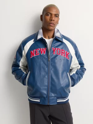 Markham Men's Varsity Blue & Red Bomber Jacket 