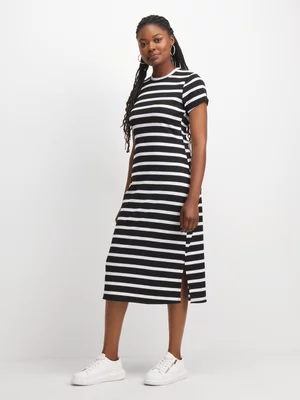 Exact Women's Black & White Rib Midi T-Shirt Dress 