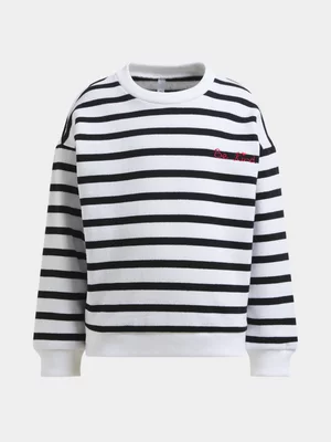 Exact Younger Girl's Black & White Striped Sweat Top