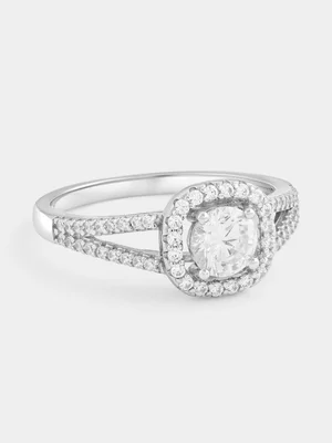 Sterling Silver Cubic Zirconia Pavé Cushion Framed Ring