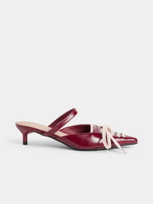 The FIX Women's Burgundy Lace Up Micro Kittin Heels 