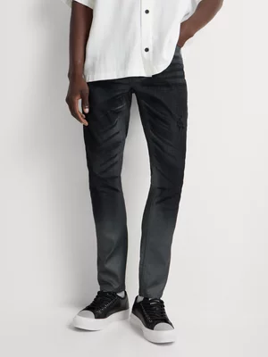 Relay Jeans Men's Skinny Washed Rip & Repair Black Denim