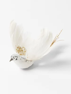 Bird Clip-on Tree Decor White & Gold 24 x 12cm