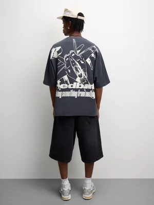 Redbat Men's Sueded Batwing Graphic Charcoal T-Shirt