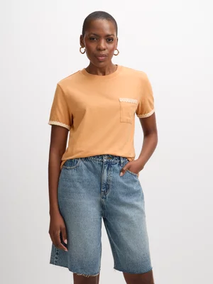 Jet Women's Stone Crochet Hem Fashion T-shirt