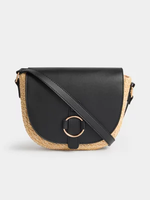 Jet Women's Black & Raffia Crossbody Bag