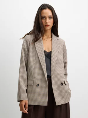 Exact Women's Brown Checked Blazer